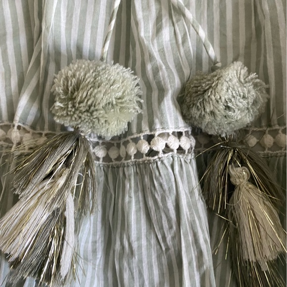 Sunny Studio Mint Green Striped Knee Length Skirt Pom Pom Tie Womens Size M/L - Picture 3 of 6